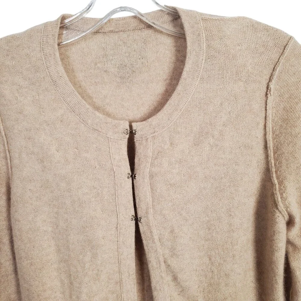 Cynthia Rowley Size S Sweater Flyaway Cardigan 100% Cashmere Coquette Ruffle Tan - Picture 8 of 9
